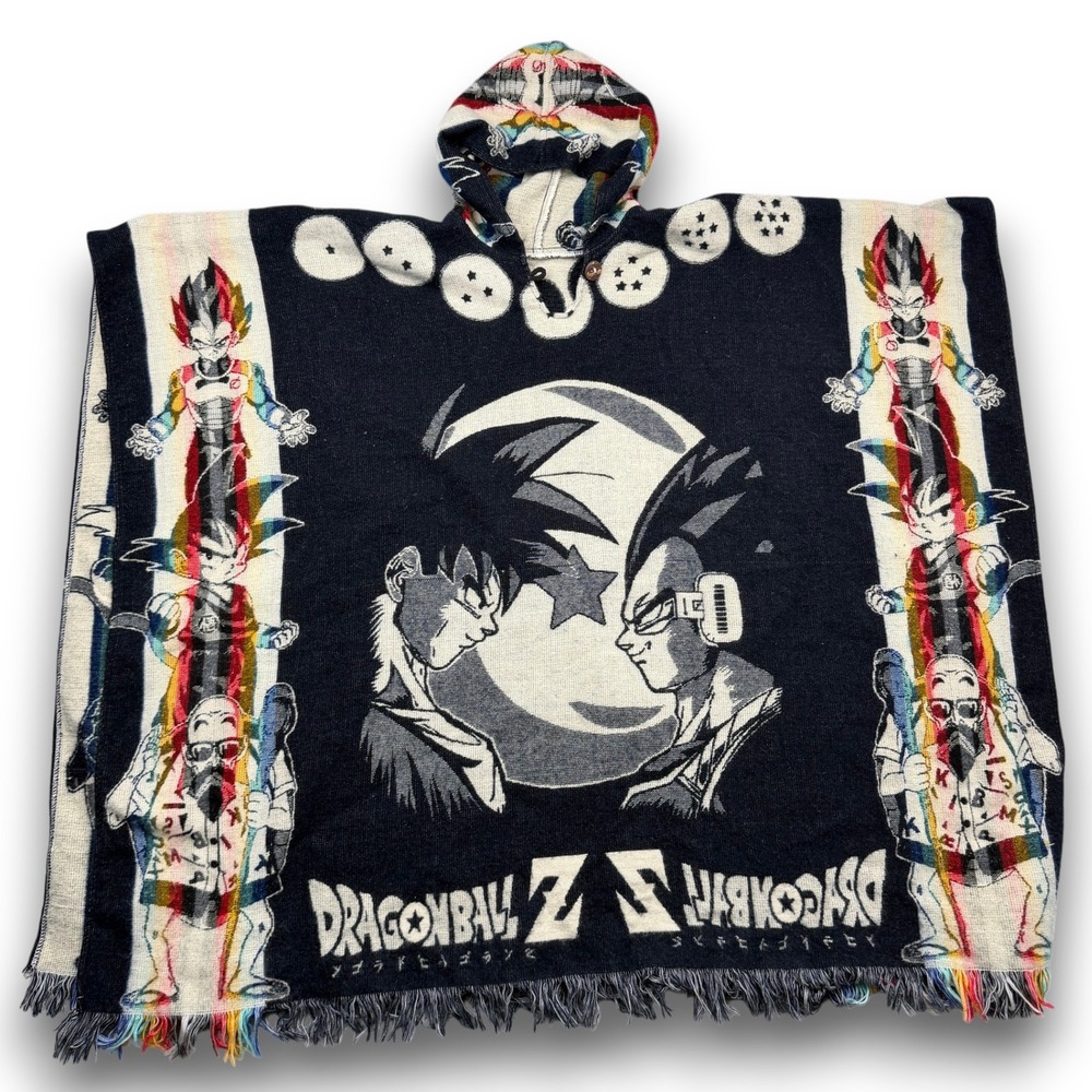 Dragon‎ Ball Z Poncho Mens OS Black Goku Vegeta Anime Graphic Hooded Fringe